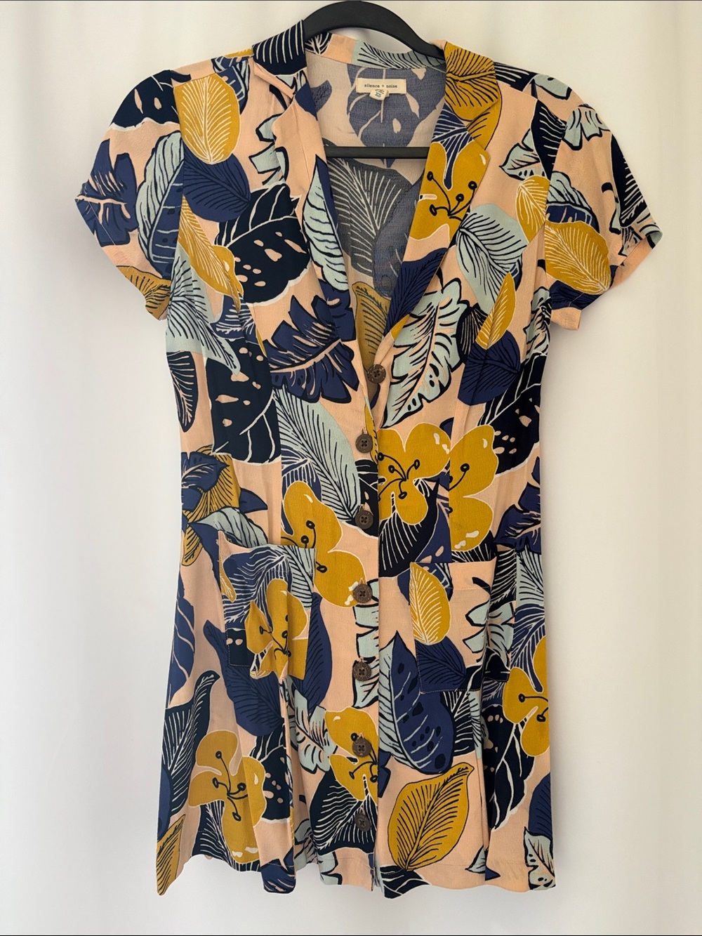 Urban Outfitters Printed Button-Front Women’s Minidress - Navy, Mustard & Blush